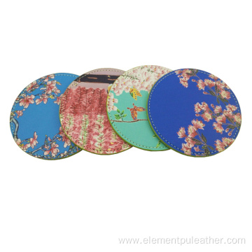 Digital Printed PU Leather Faux For Tea Coaster